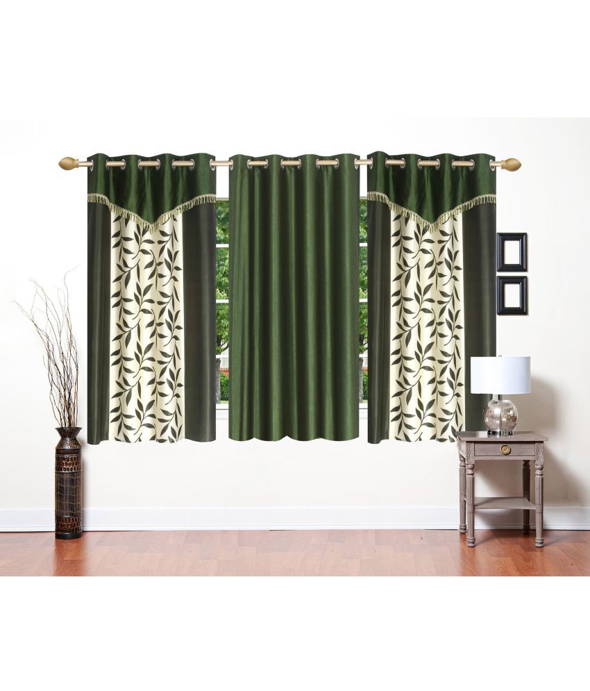     			Stella Creations Set of 3 Window Eyelet Curtains Floral Green