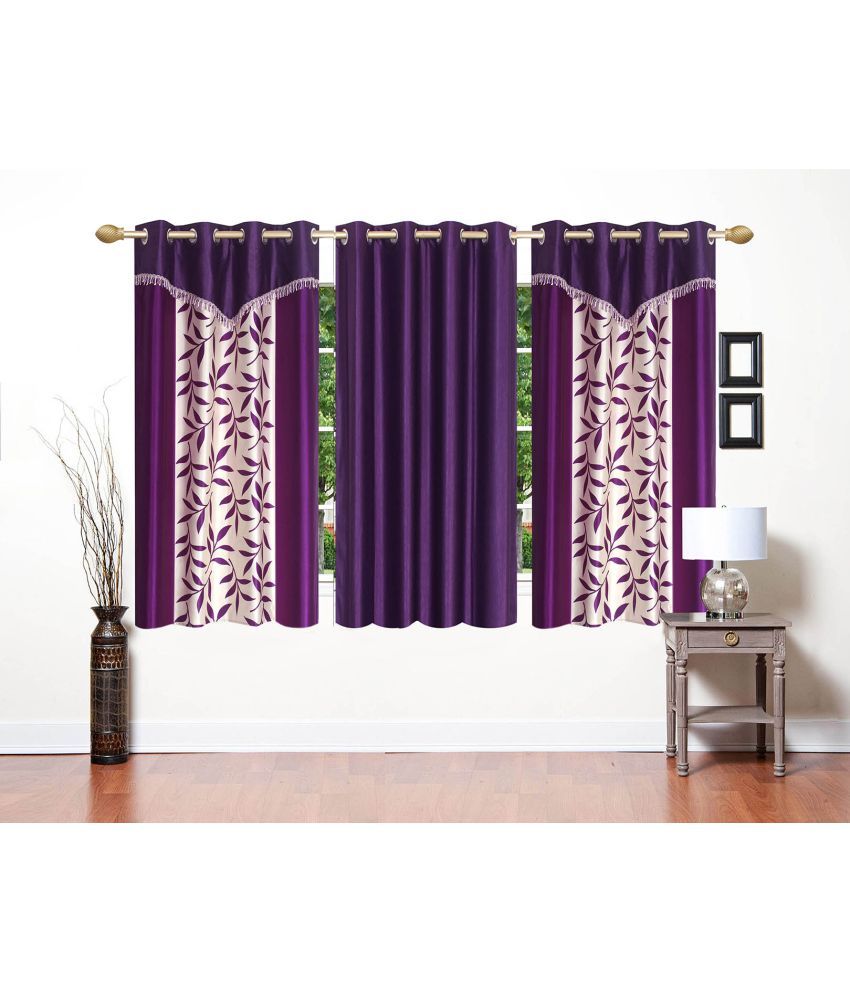     			Stella Creations Set of 3 Window Eyelet Curtains Floral Purple