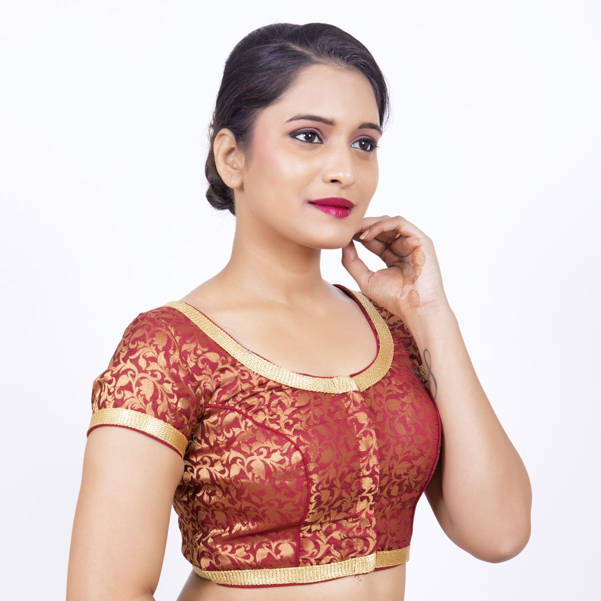 maroon brocade blouse material