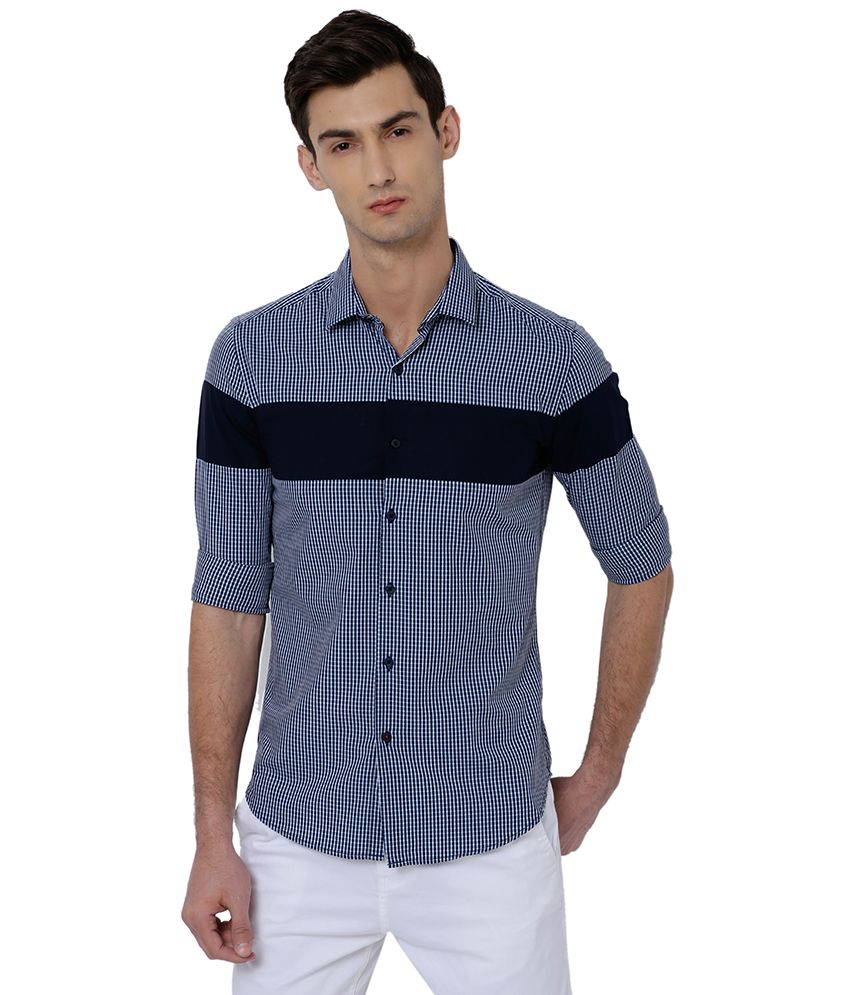     			Black Coffee 100 Percent Cotton Slim Fit Checks Men's Casual Shirt - Navy ( Pack of 1 )