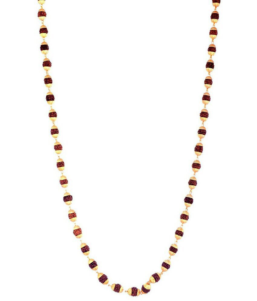     			S.S Collection Brown Wooden Gold Plated Rudraksh Mala