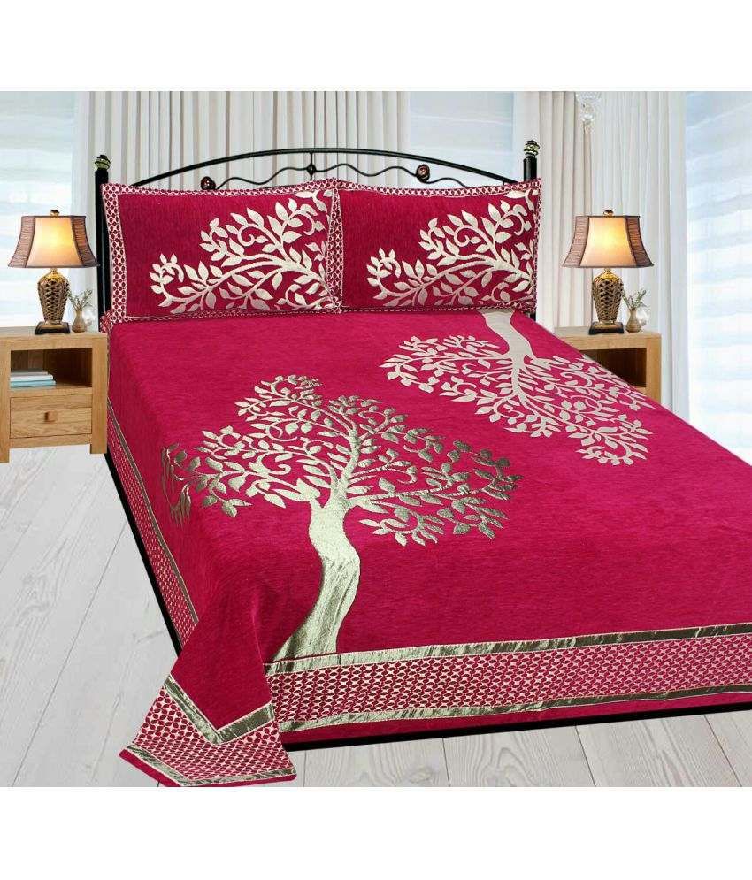 Handloom Villa Chenille Double Bedsheet with 2 Pillow Covers Buy