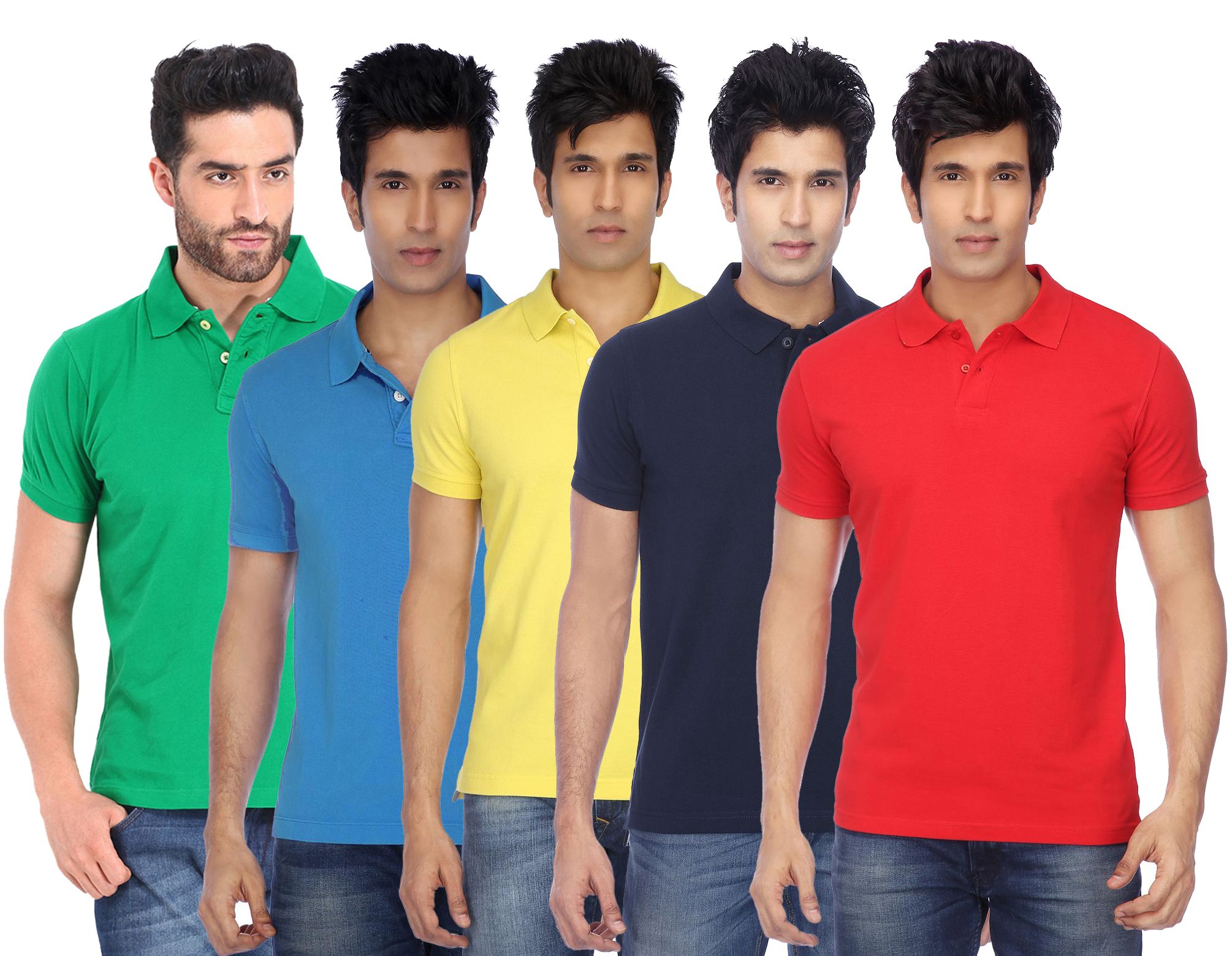     			Funky Guys Pack of 5 Cotton Blend Slim Fit Solid Half Sleeves Men's Polo T Shirt ( Multicolor )