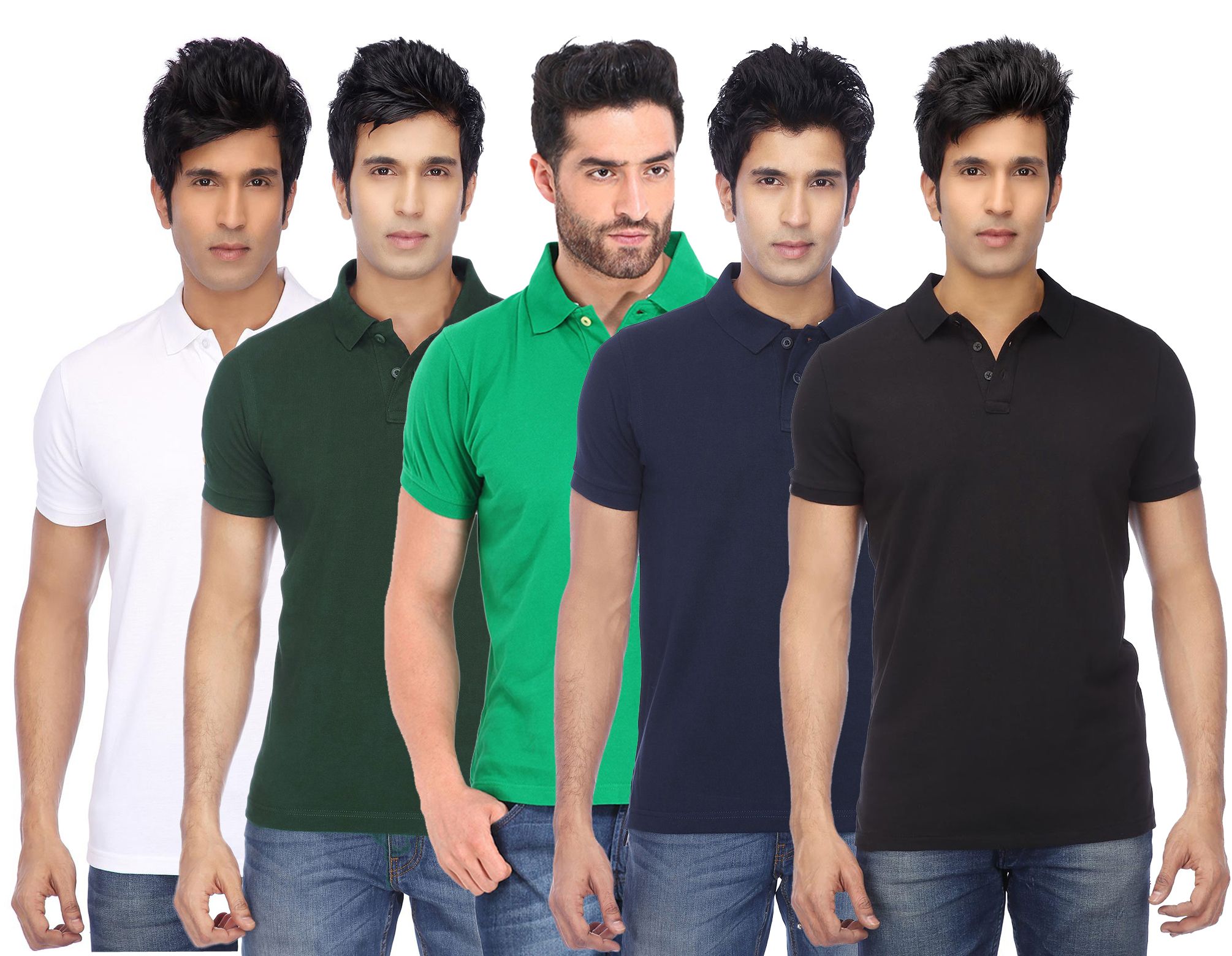     			Funky Guys Pack of 5 Cotton Blend Slim Fit Solid Half Sleeves Men's Polo T Shirt ( Multicolor )