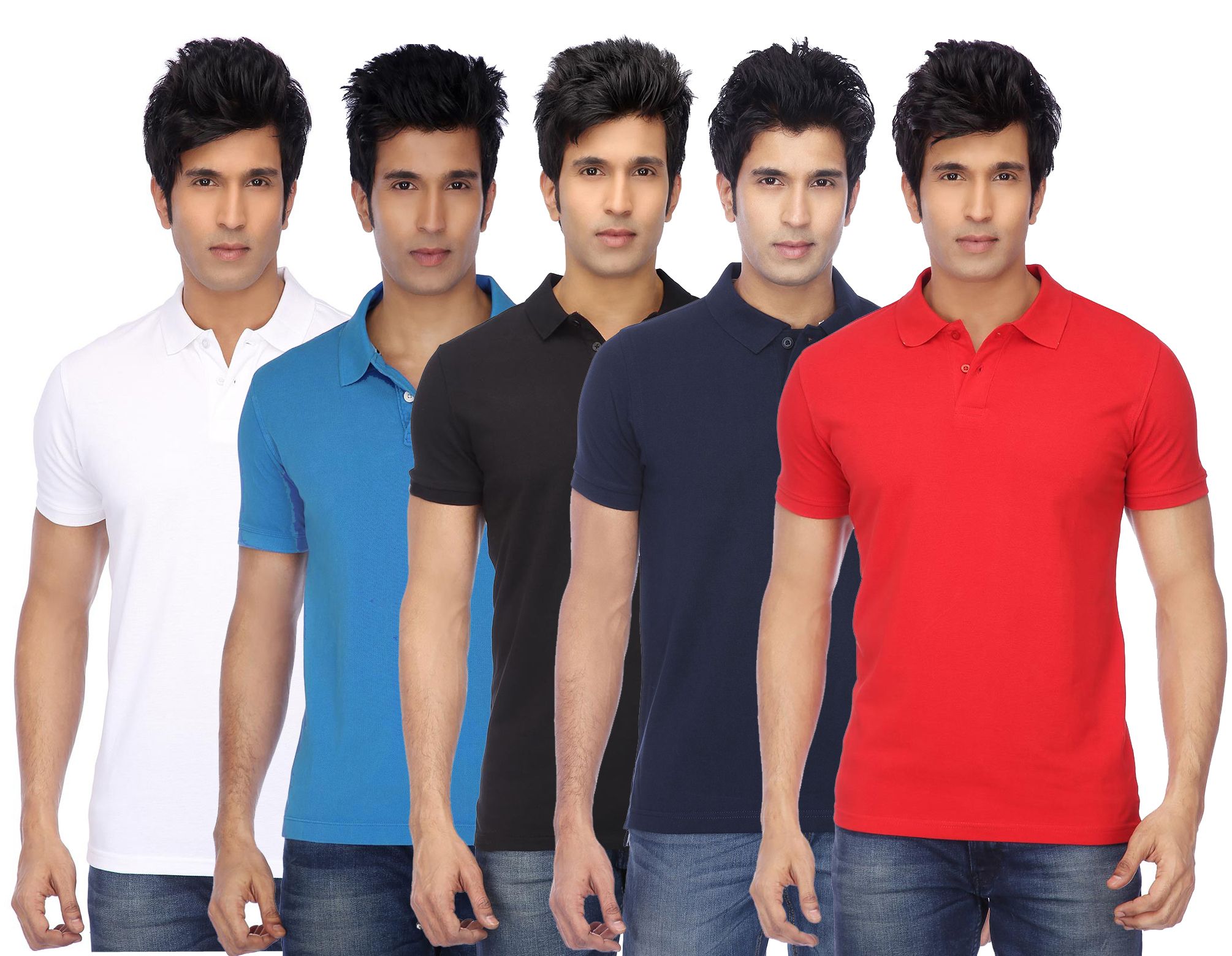     			Funky Guys Pack of 5 Cotton Blend Slim Fit Solid Half Sleeves Men's Polo T Shirt ( Multicolor )