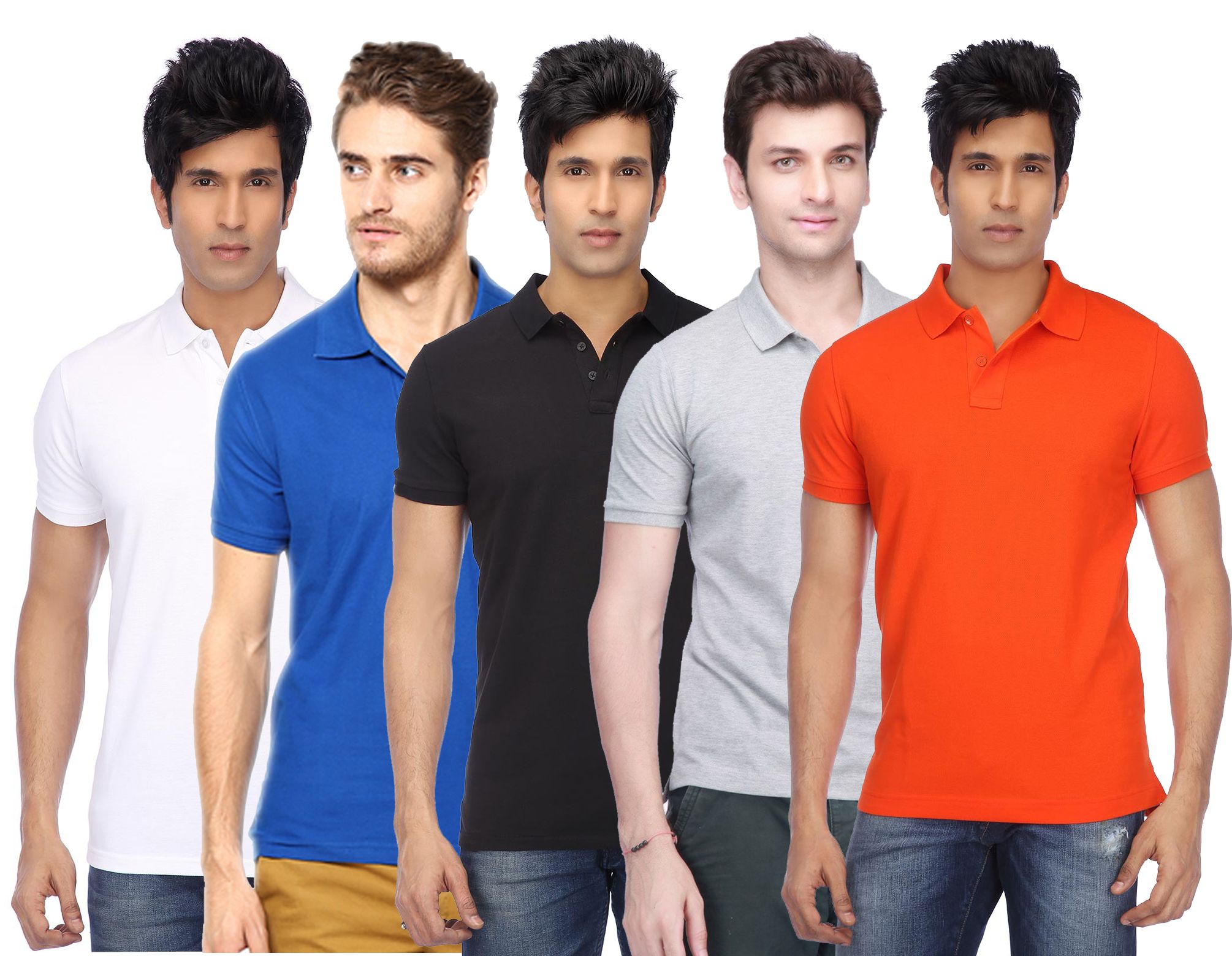     			Funky Guys Pack of 5 Cotton Blend Slim Fit Solid Half Sleeves Men's Polo T Shirt ( Multicolor )