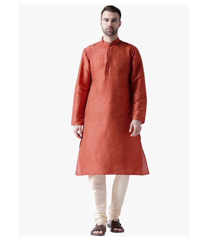     			Deyann Orange Silk Blend Kurta Pyjama Set