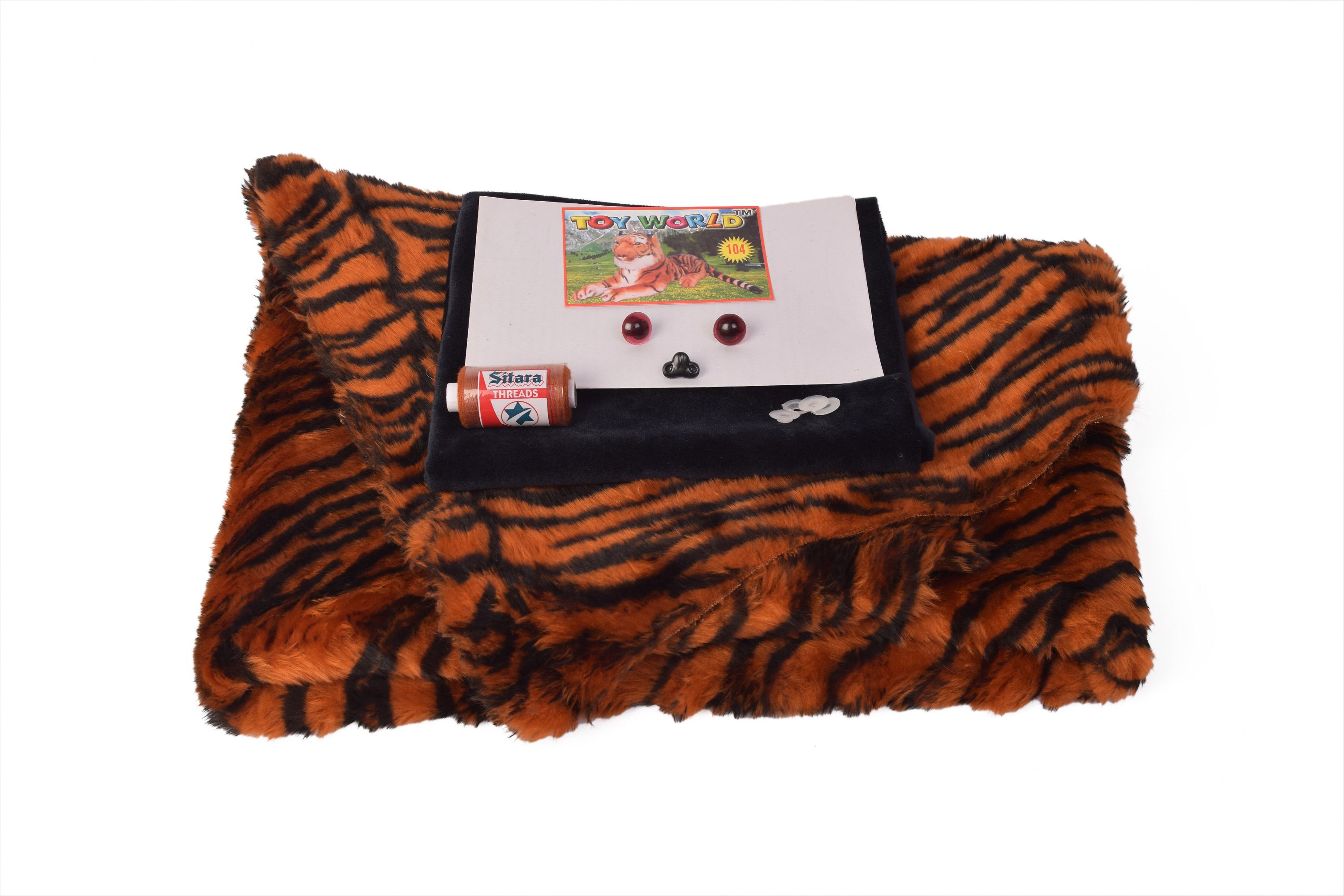     			Soft Toys Tiger Making Kit Includes Fur Cloth , Acrylic Cloth, 2 Eyes 1 Nose , Needle Set, Reel, Draft For Making Tiger