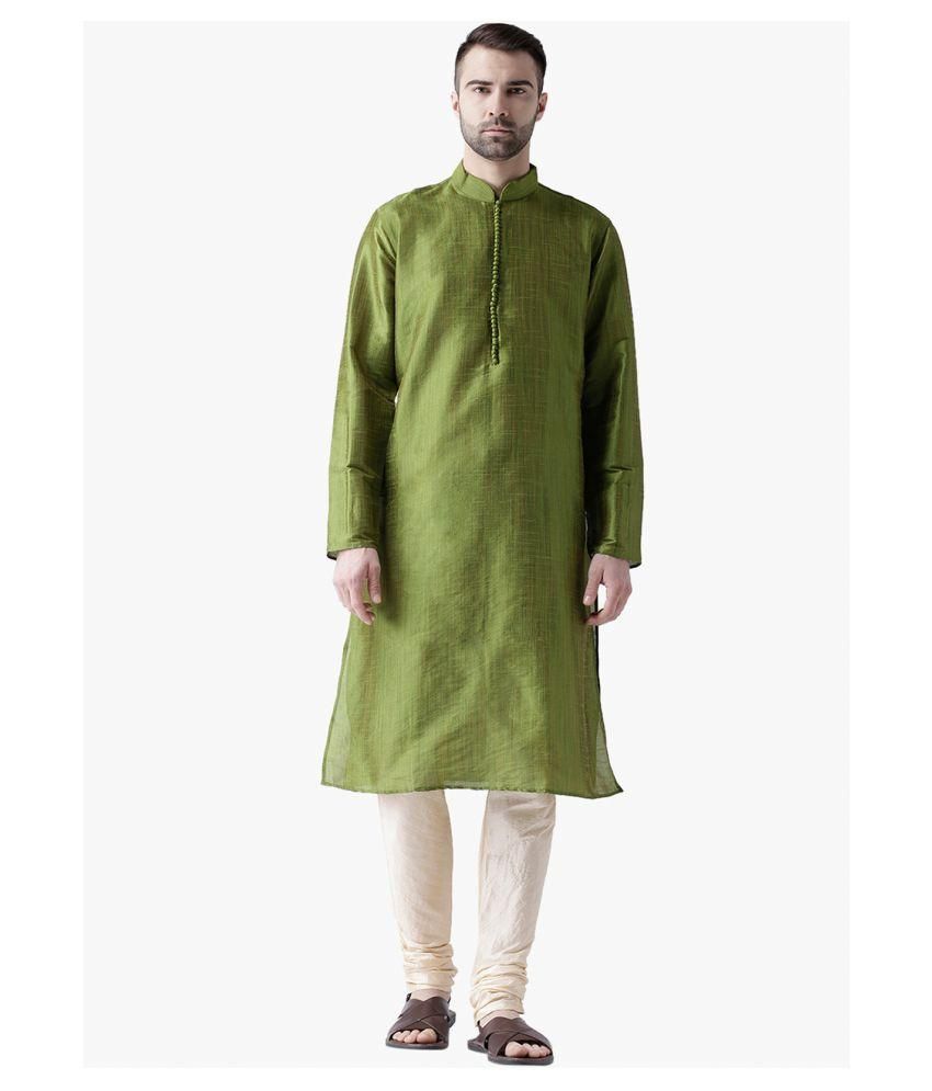     			Deyann Green Silk Blend Kurta Pyjama Set