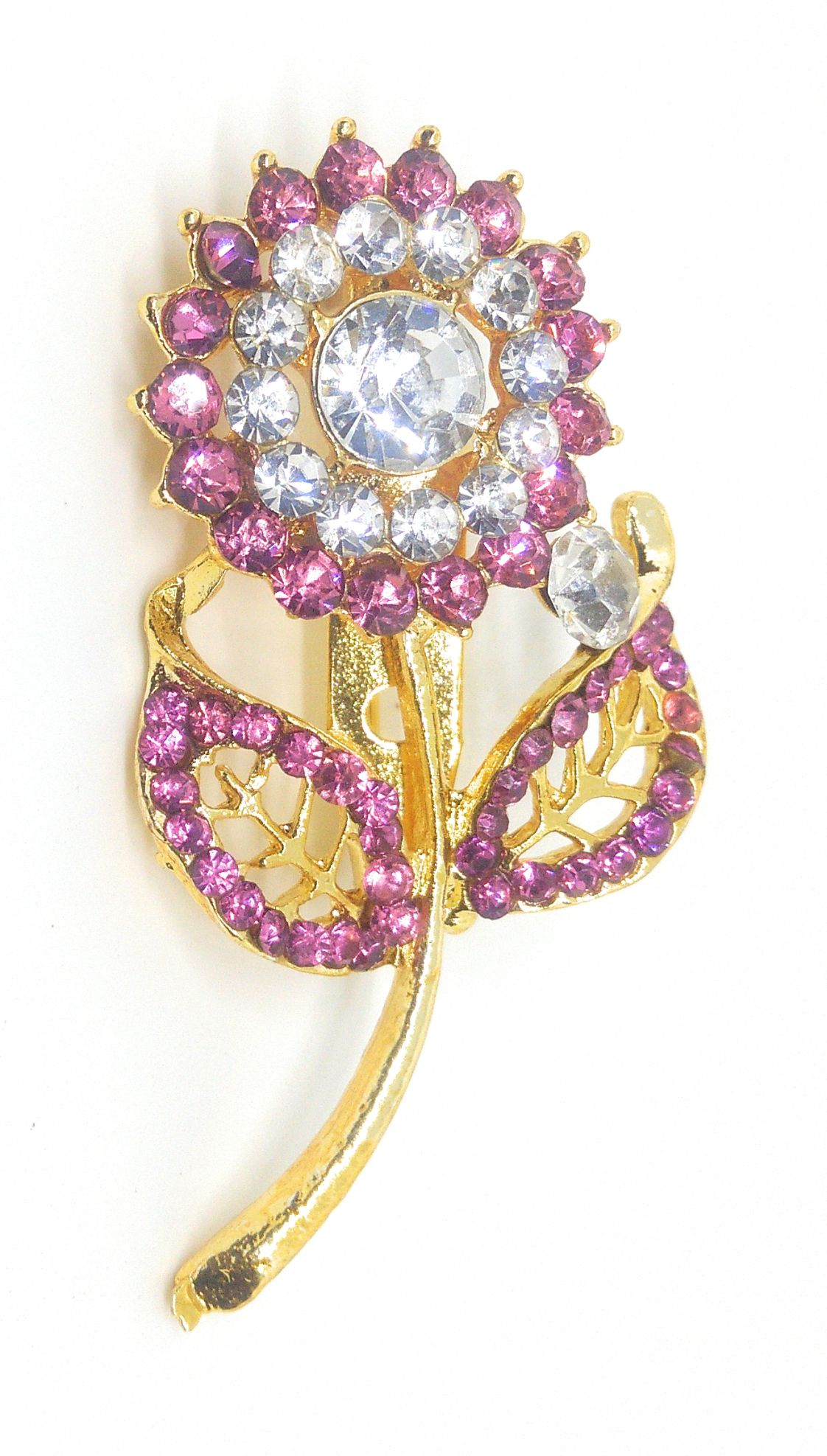 Saree Pin Brooch For Women Girls And Men Gold Tone Pink Color Stone