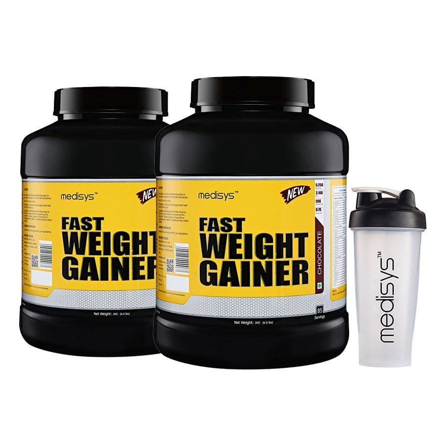 MEDISYS Fast Weight Gainer Chocolate 3KgPack of 2 Shaker 6 kg Weight