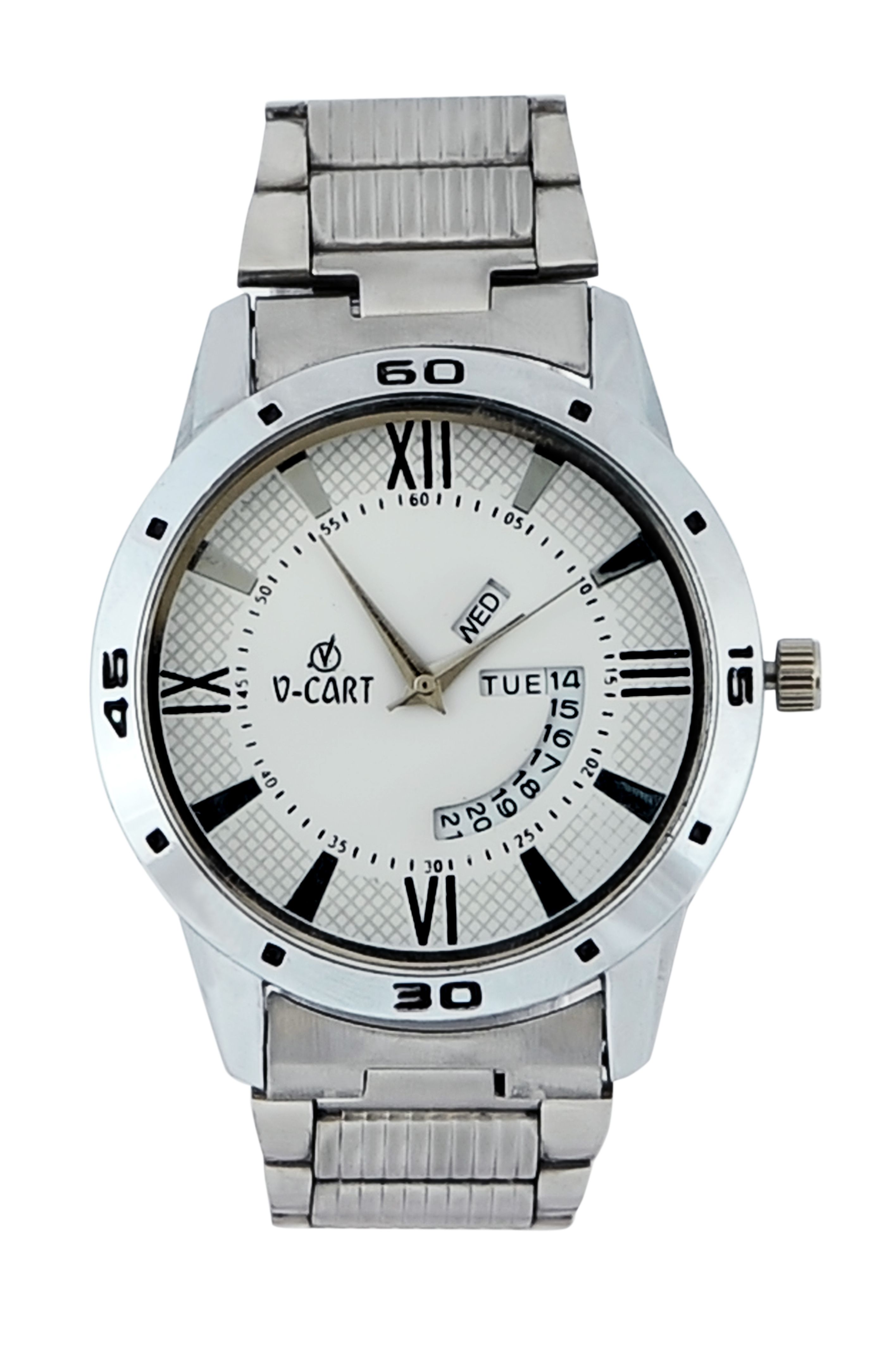 Exclusive Day & Date Display Analog White Dial Stainless Steel Men's