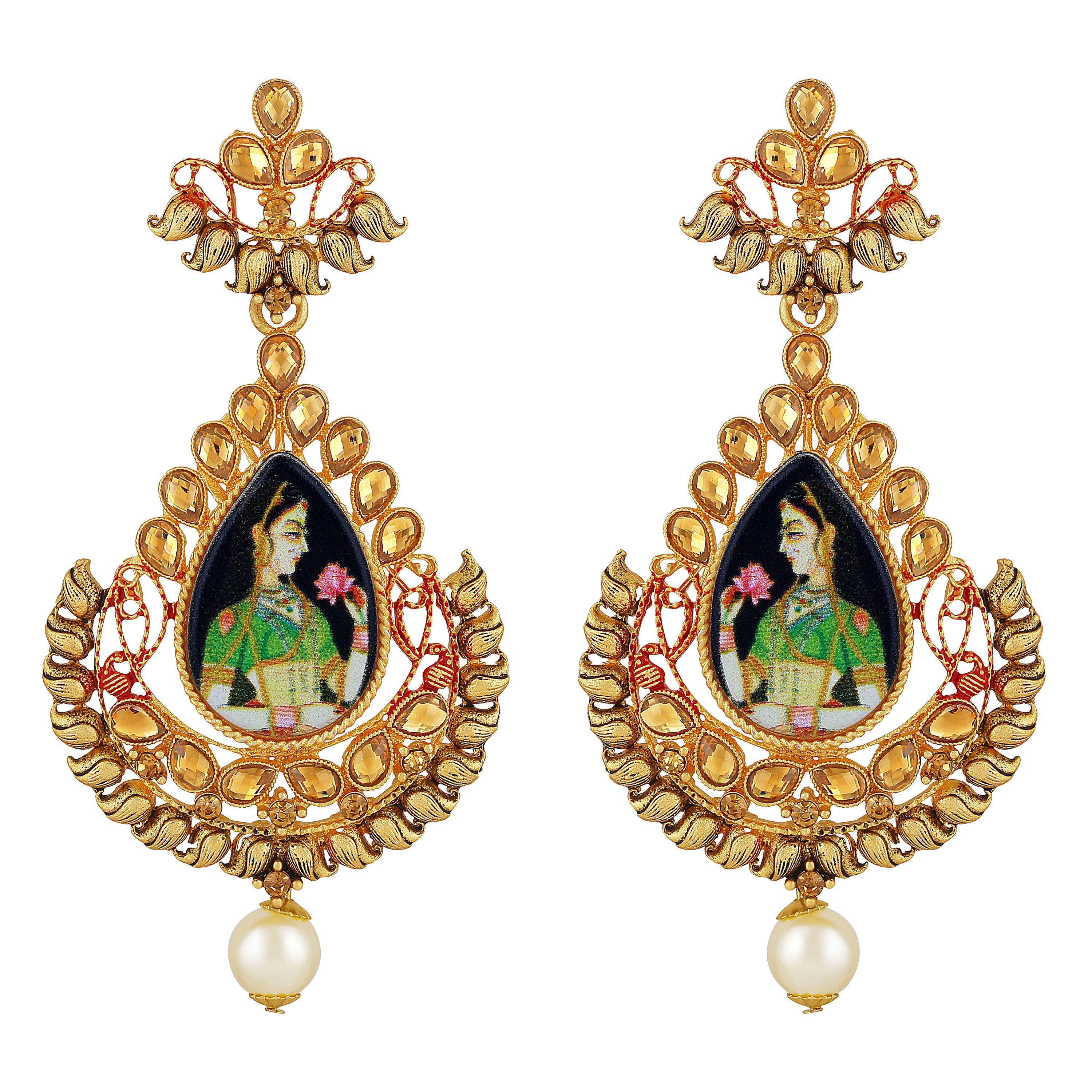     			Asmitta Padmaavat Styled Pear Shape LCT Stone Gold plated Dangle Earring For Women