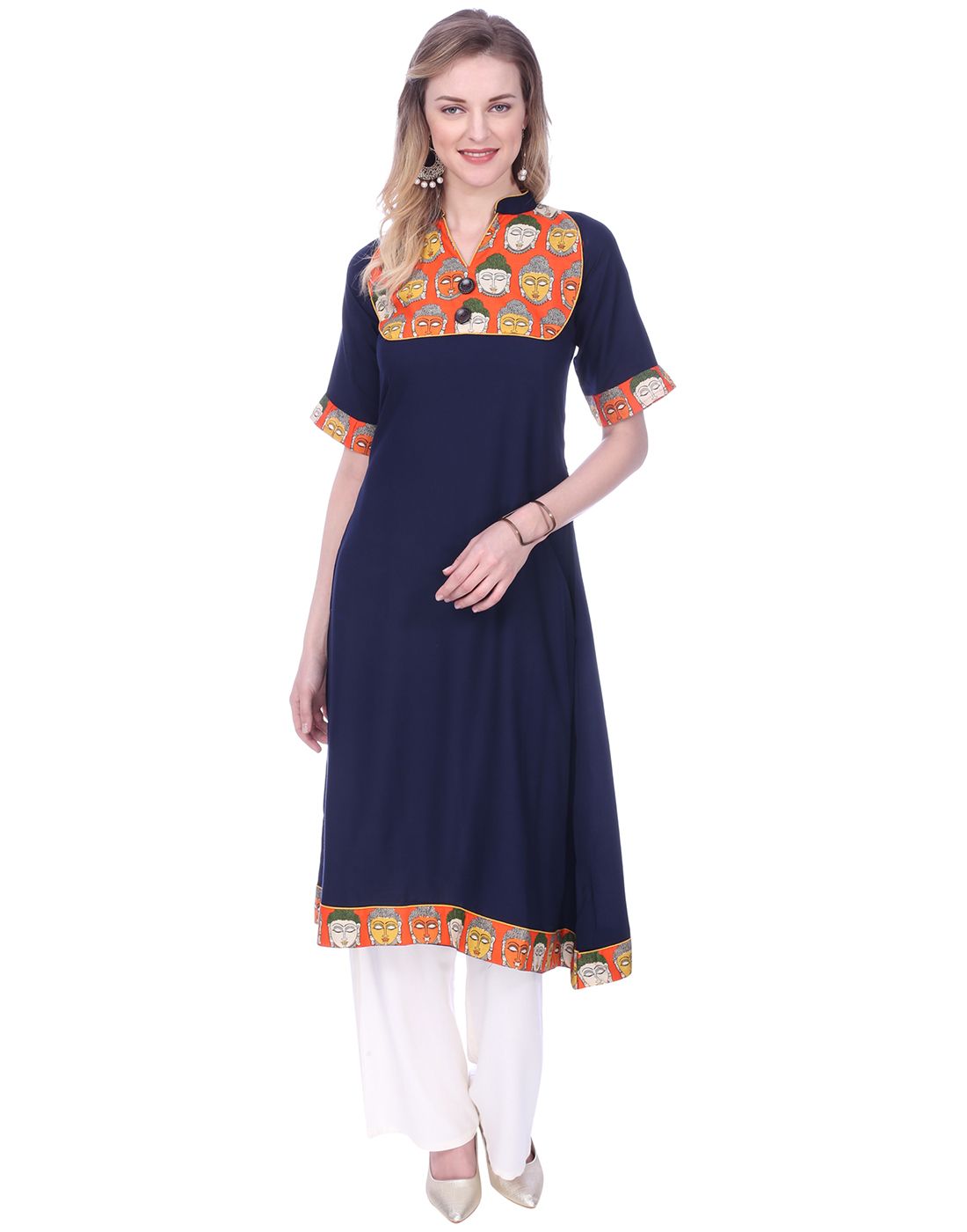     			Mystika Blue Rayon Princess Cut Kurti