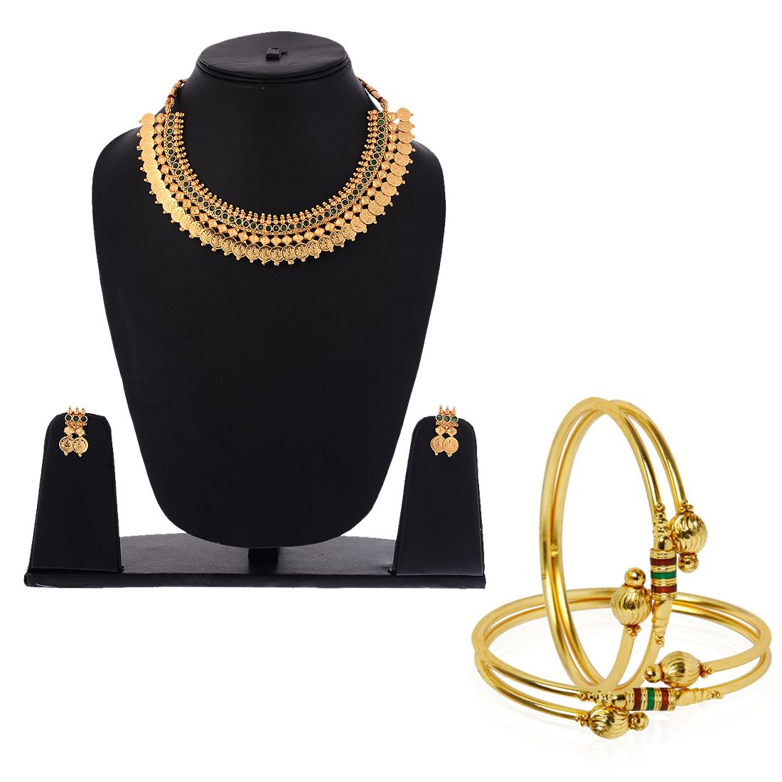     			Zeneme Traditional Gold Plated Wedding Necklace Set & Bangle Set Jewellery For Womens & Girls