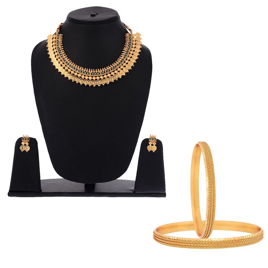     			Zeneme Traditional Gold Plated Wedding Necklace Set & Bangle Set Jewellery For Womens & Girls