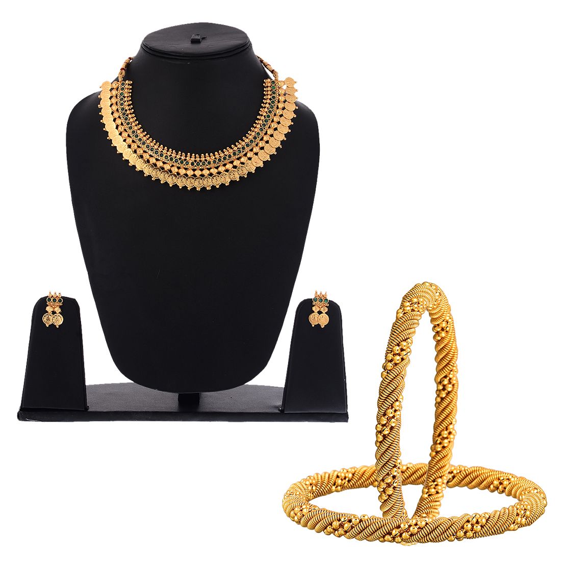     			Zeneme Traditional Gold Plated Wedding Necklace Set & Bangle Set Jewellery For Womens & Girls