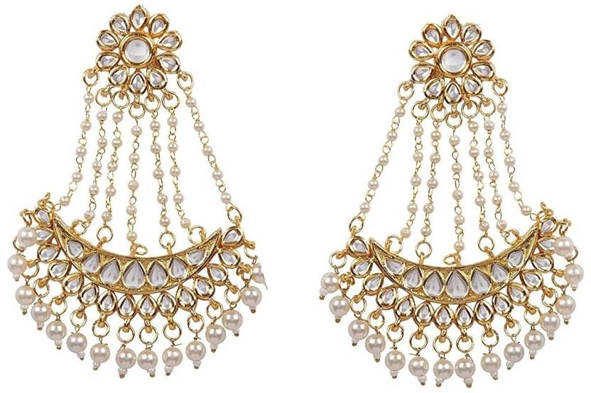 white pearl kundan earrings