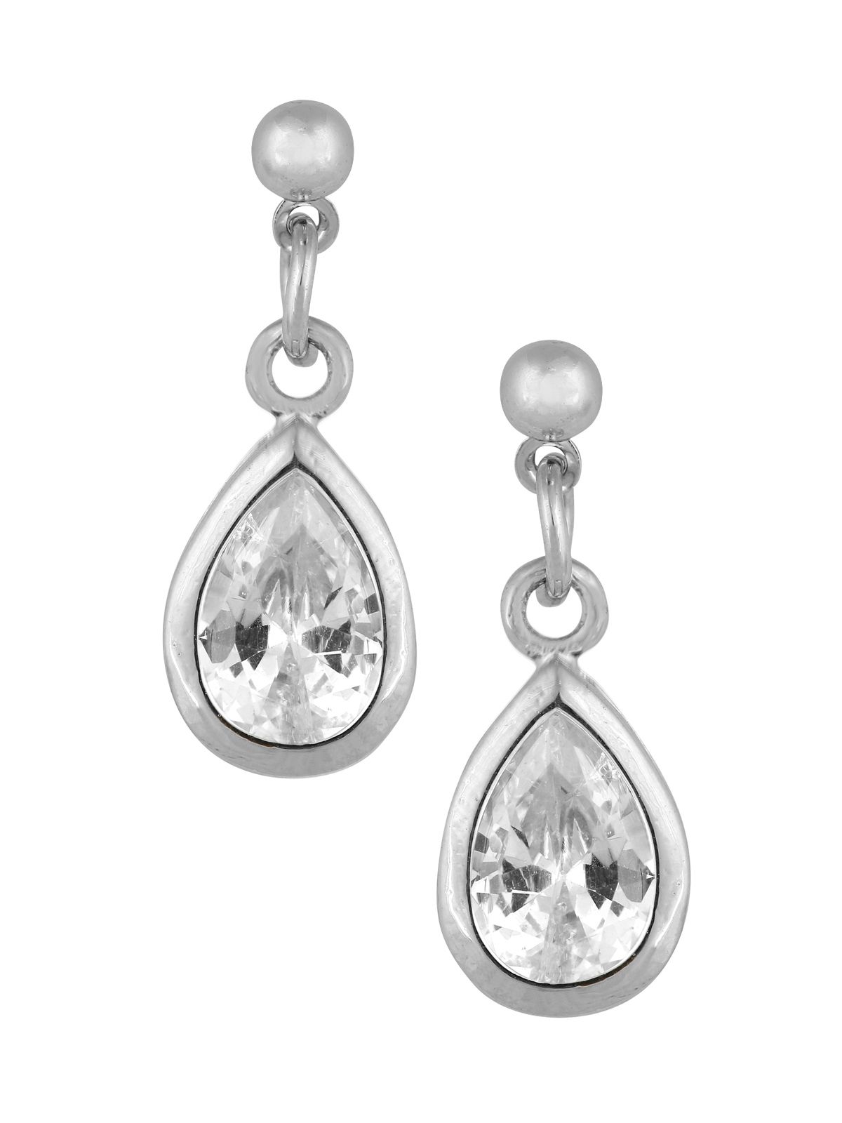     			The Jewelbox Light Weight Drop Rhodium Plated Silver American Diamond Drop Earring Girl Women