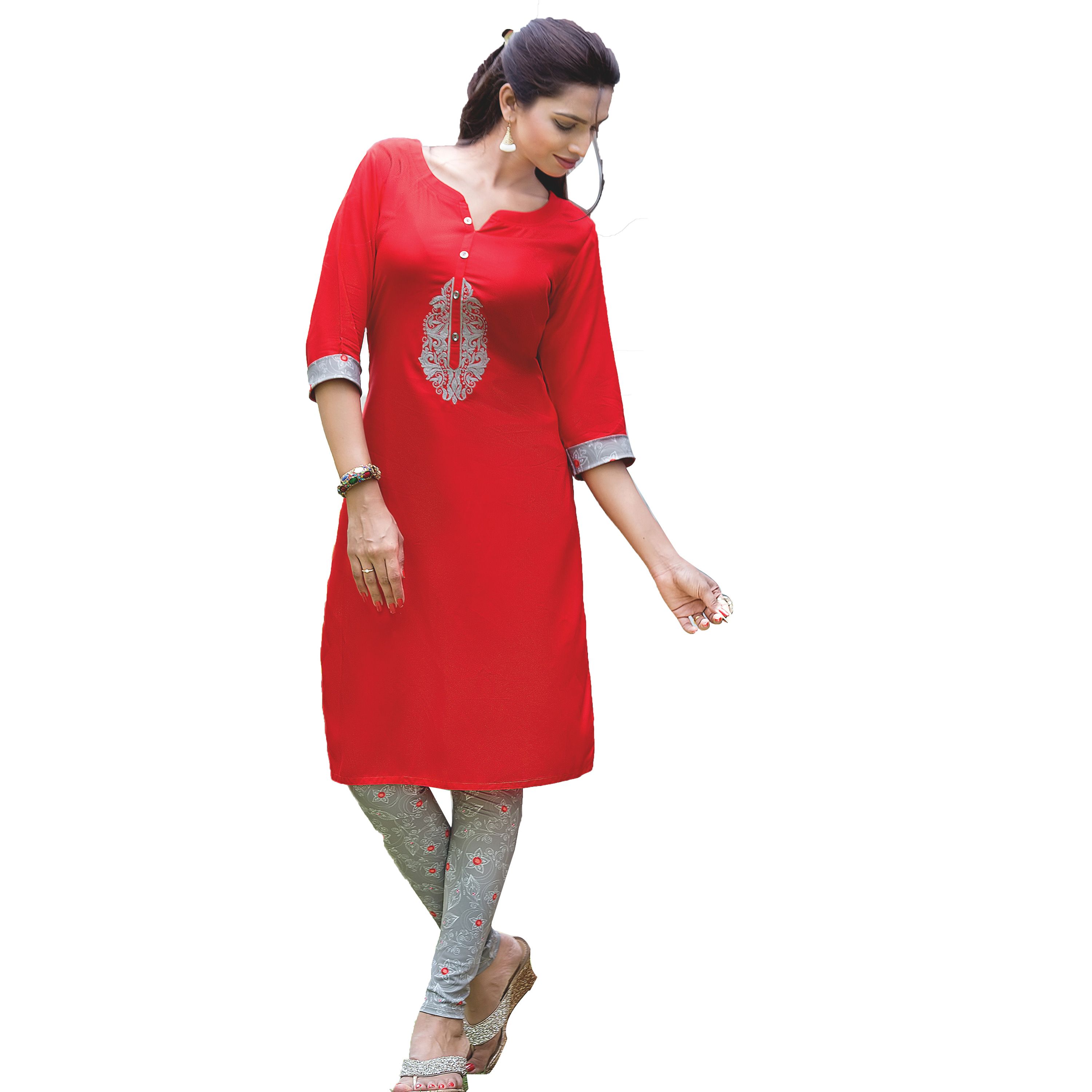 i-bought Red Rayon Straight Kurti - Buy i-bought Red Rayon Straight ...