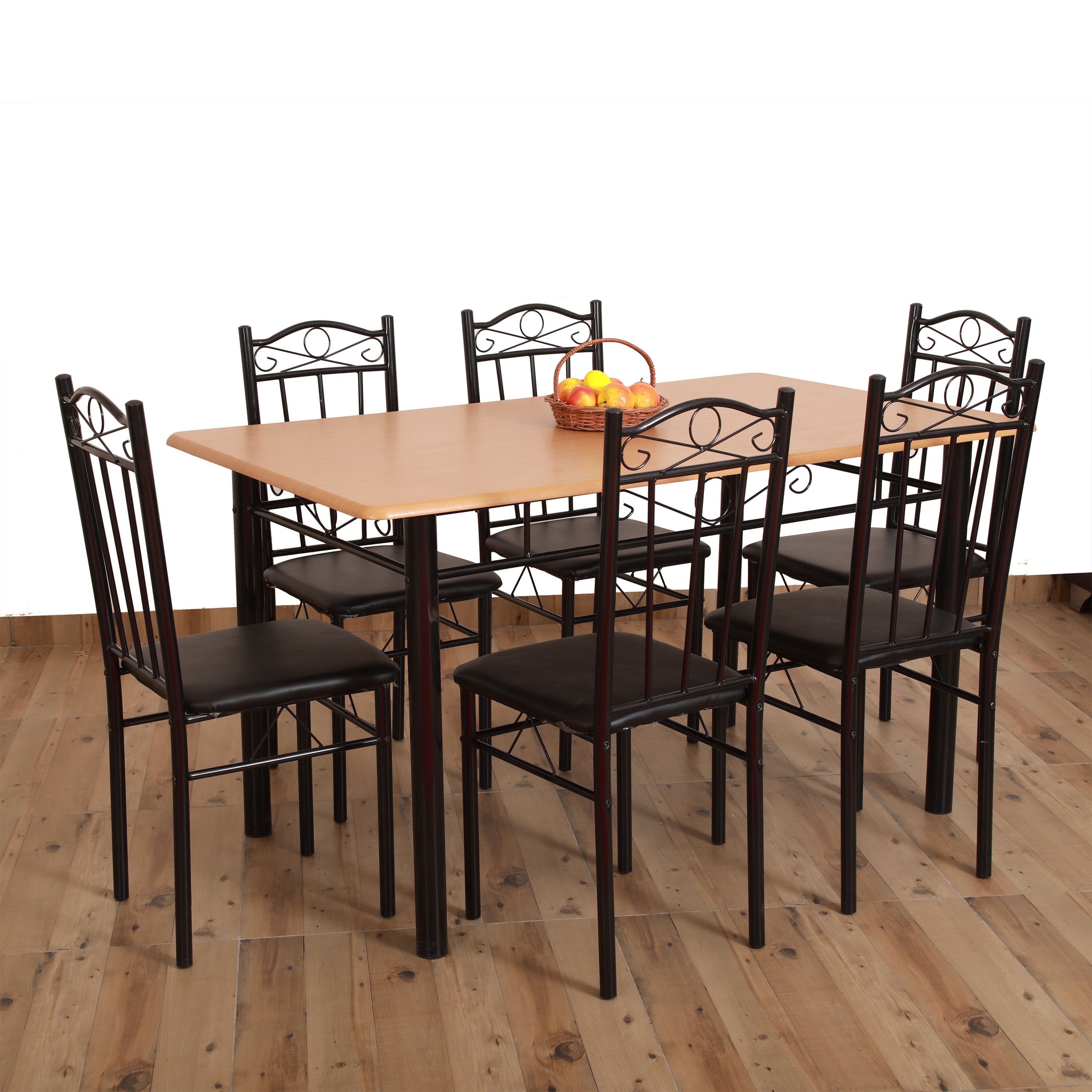 Eros 6 Seater Metal Plus Wooden Dining Set,Dining 