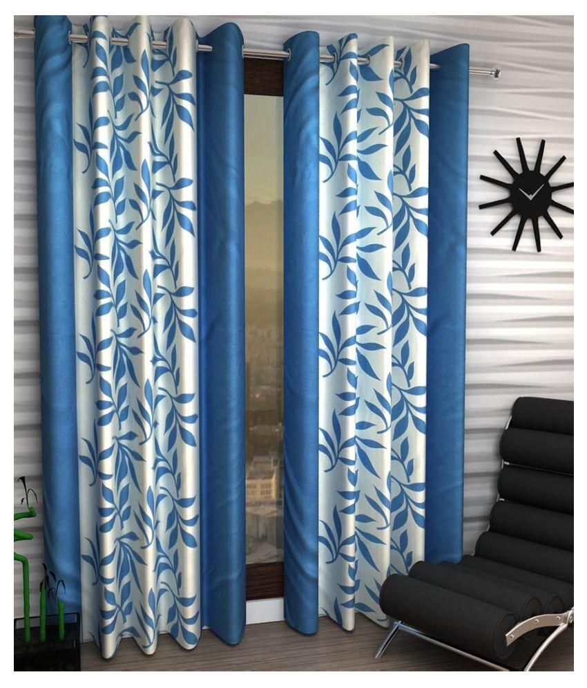     			Phyto Home Floral Semi-Transparent Eyelet Door Curtain 7 ft Pack of 2 -Aqua