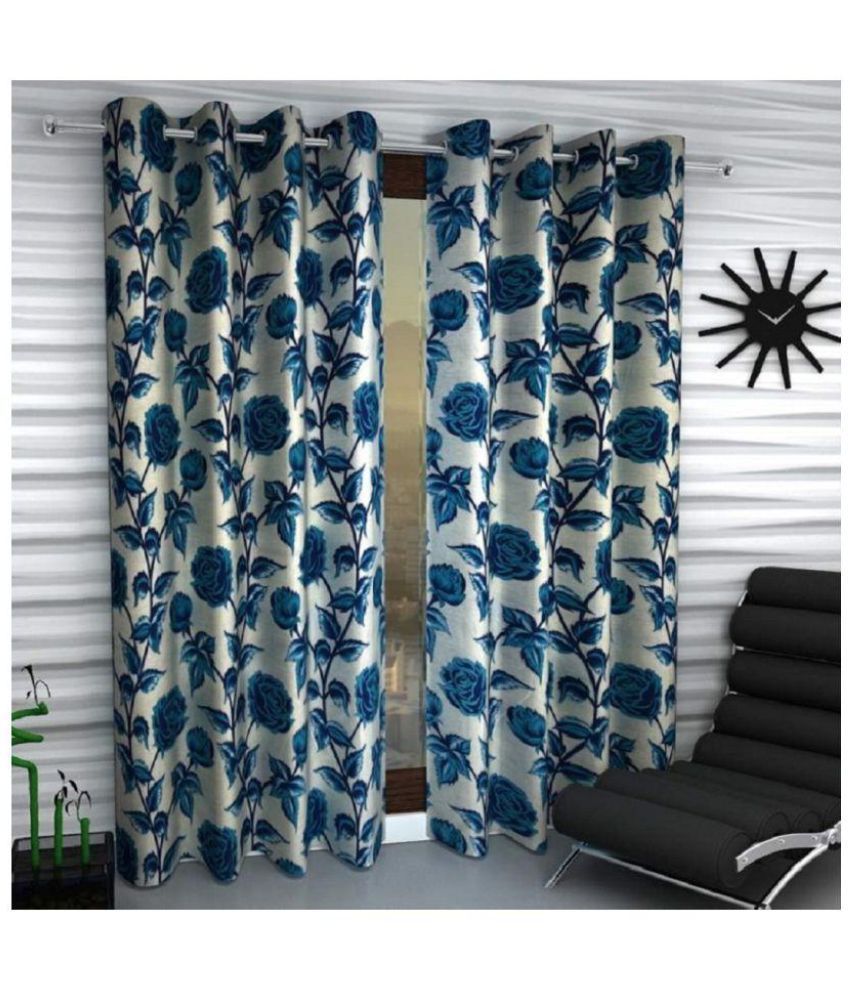     			Panipat Textile Hub Floral Blackout Eyelet Window Curtain 5 ft Pack of 4 -Blue