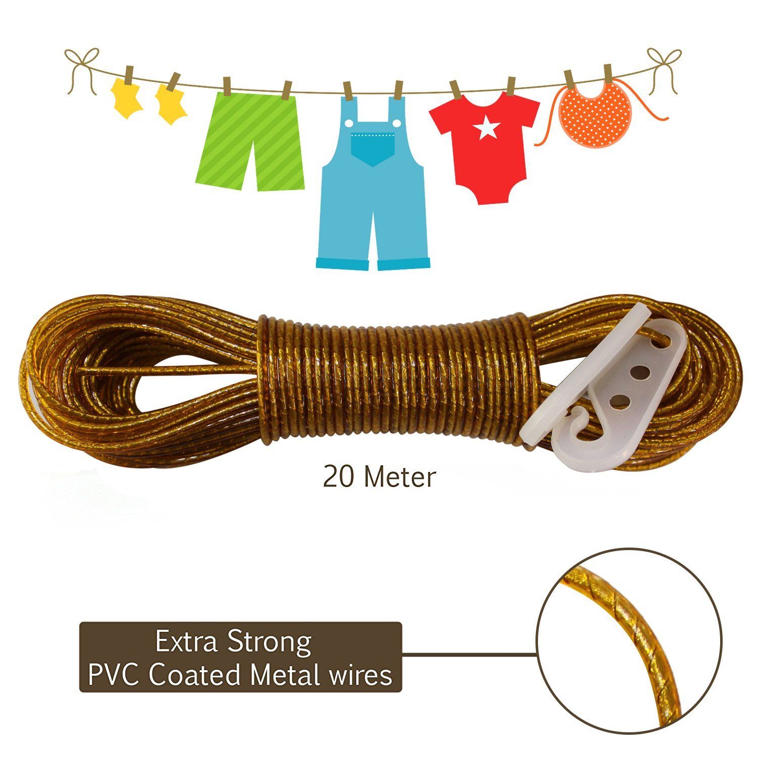 AllExtreme 20 meter PVC Coated Steel AntiRust Wire Rope Washing Line