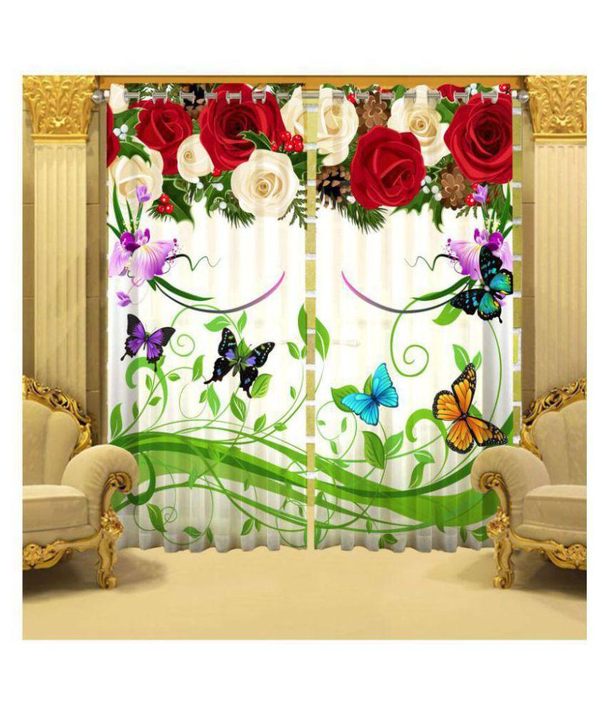     			indiancraft Set of 2 Long Door Semi-Transparent Eyelet Polyester Curtains Multi Color