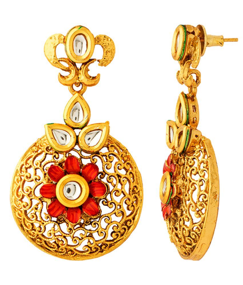 Voylla Floral Enameling Kundan Earrings 