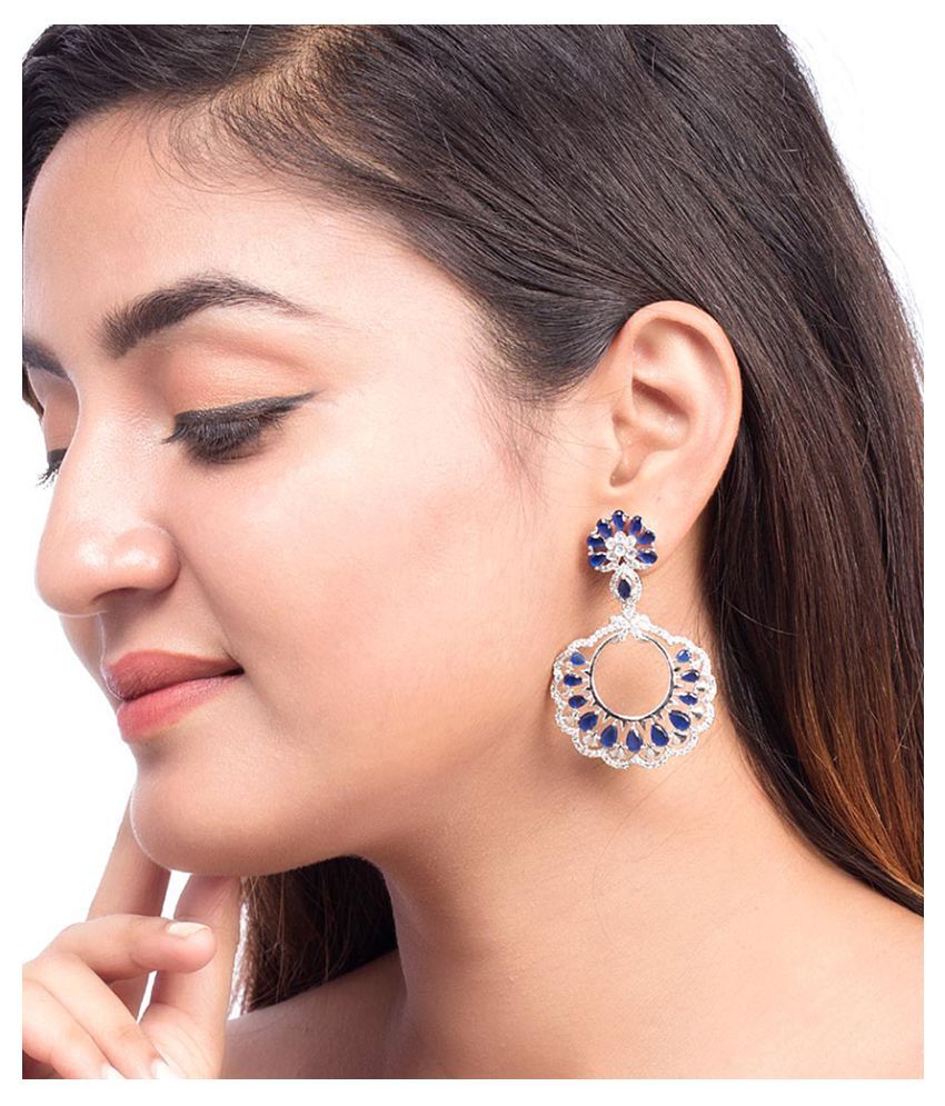 Voylla Stunning Dangler Earrings with Blue and White Zircons Buy
