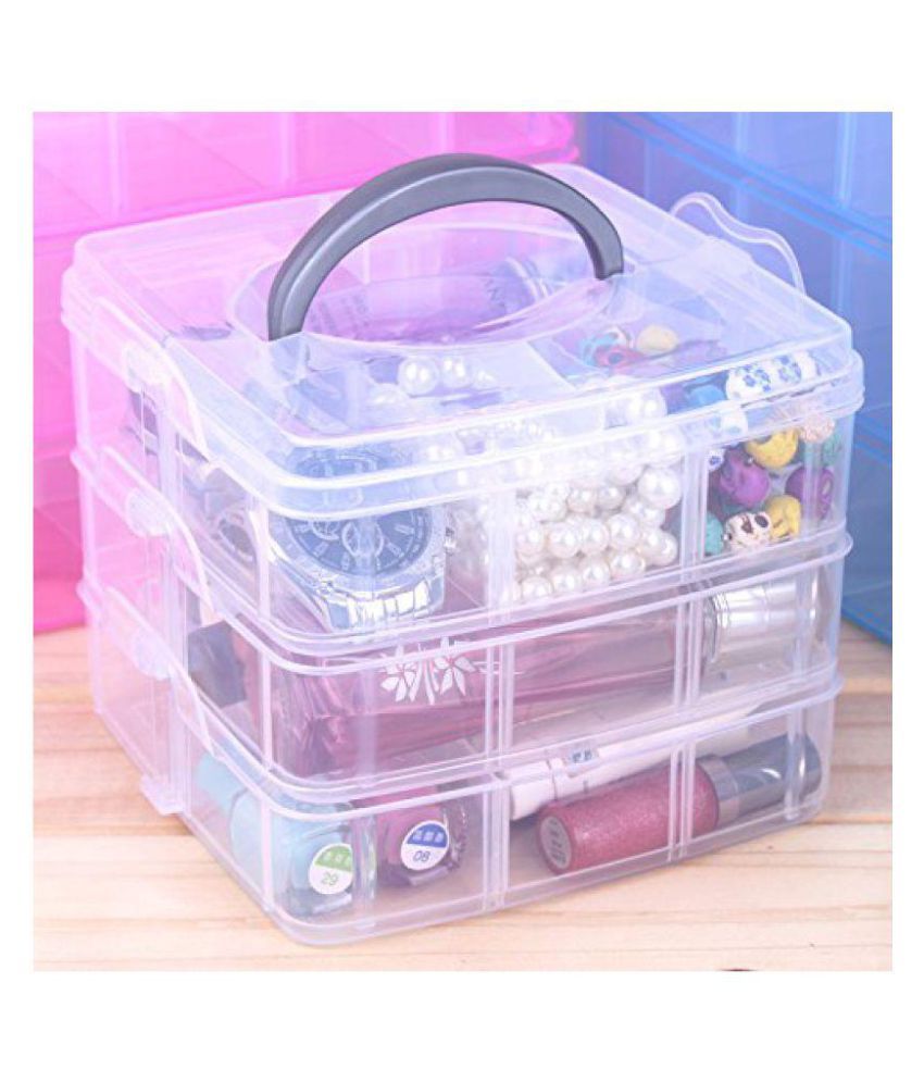 Inditradition Multipurpose 3 Stake Storage Box Organizer, Upto 18 Shelvs Plastic (Transparent