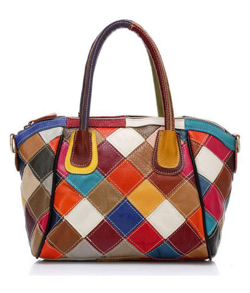 Patchwork Genuine Leather Colorful Handbag Crossbody Bag For Women: Buy ...