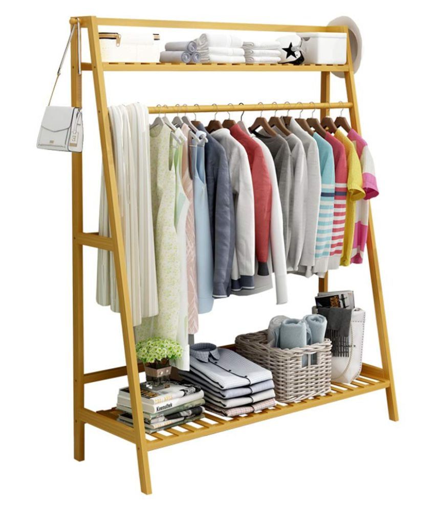 House Of Quirk Bamboo Garment Coat Clothes Hanging Duty Rack With