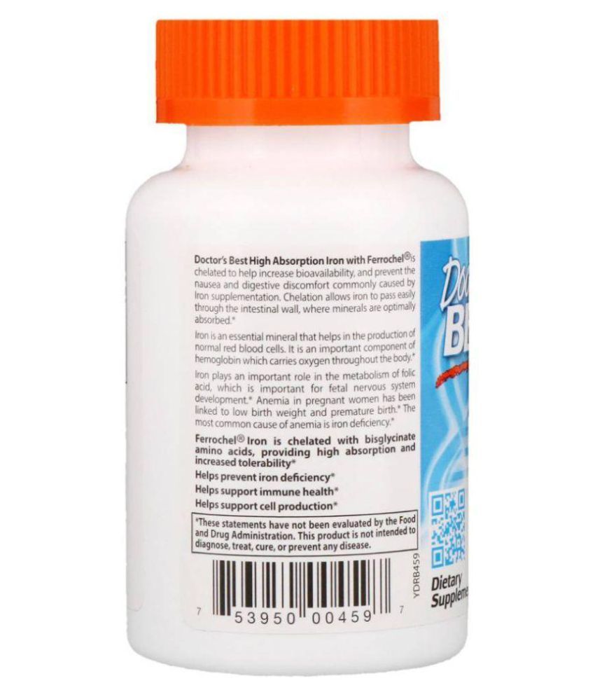 Doctor's Best High Absorption Iron With Ferrochel, 120 Tablets 27 mg