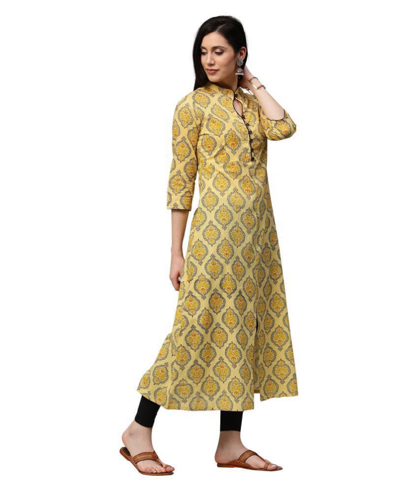 Jaipur Kurti Yellow Cotton A-line Kurti - Buy Jaipur Kurti Yellow ...