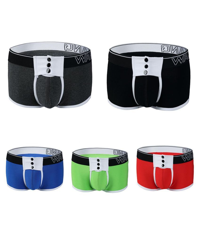 Snap Buttons Boxer Briefs Sexy U Convex Underwear Breathable Men