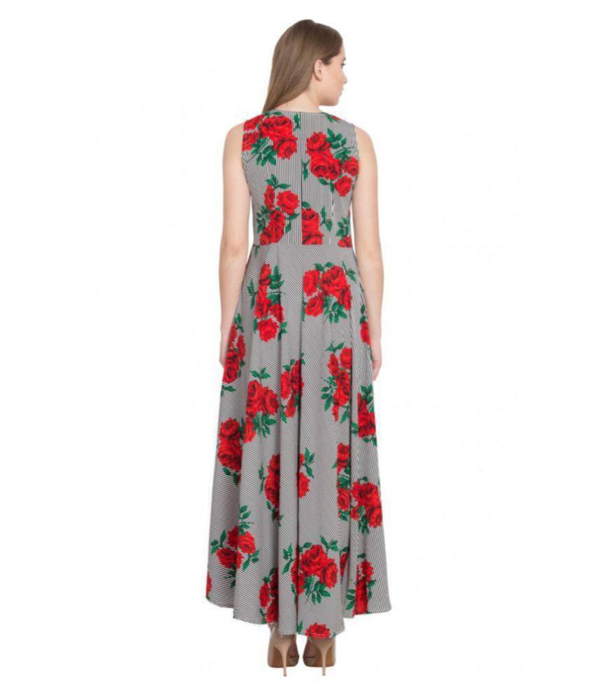 The Bebo Crepe Grey And Red Floral Fit And Flare One Piece Maxi Long 