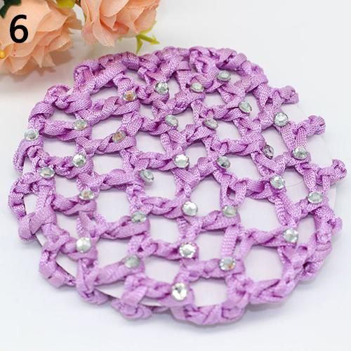 Women Bun Cover Hair Net Ballet Dance Skating Rhinestone Crochet