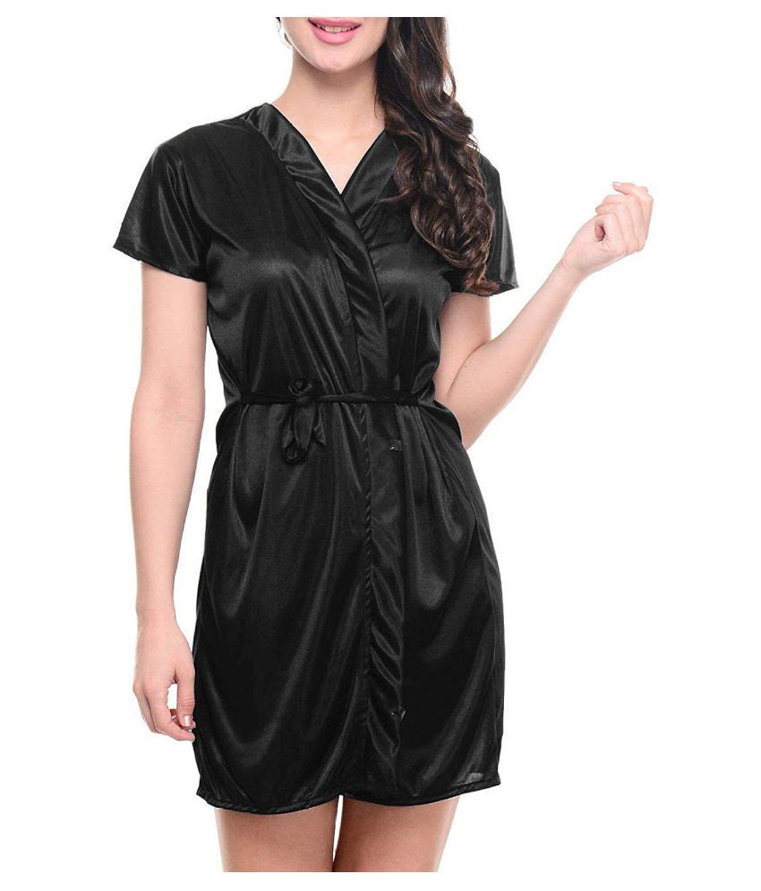 Buy Deep Fashions Satin Robes Black Online at Best Prices in India