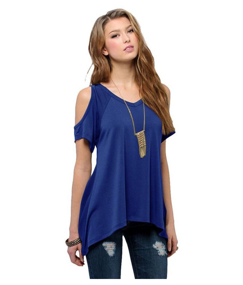 Buy Blue V-neck strapless fishtail T-shirt Online at Best Prices in ...
