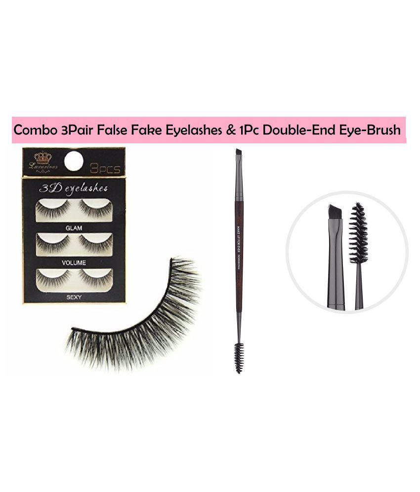    			FOK Combo 3Pair Fake Eyelashes 1Pc DoubleEnd Eye brush 3 no.s