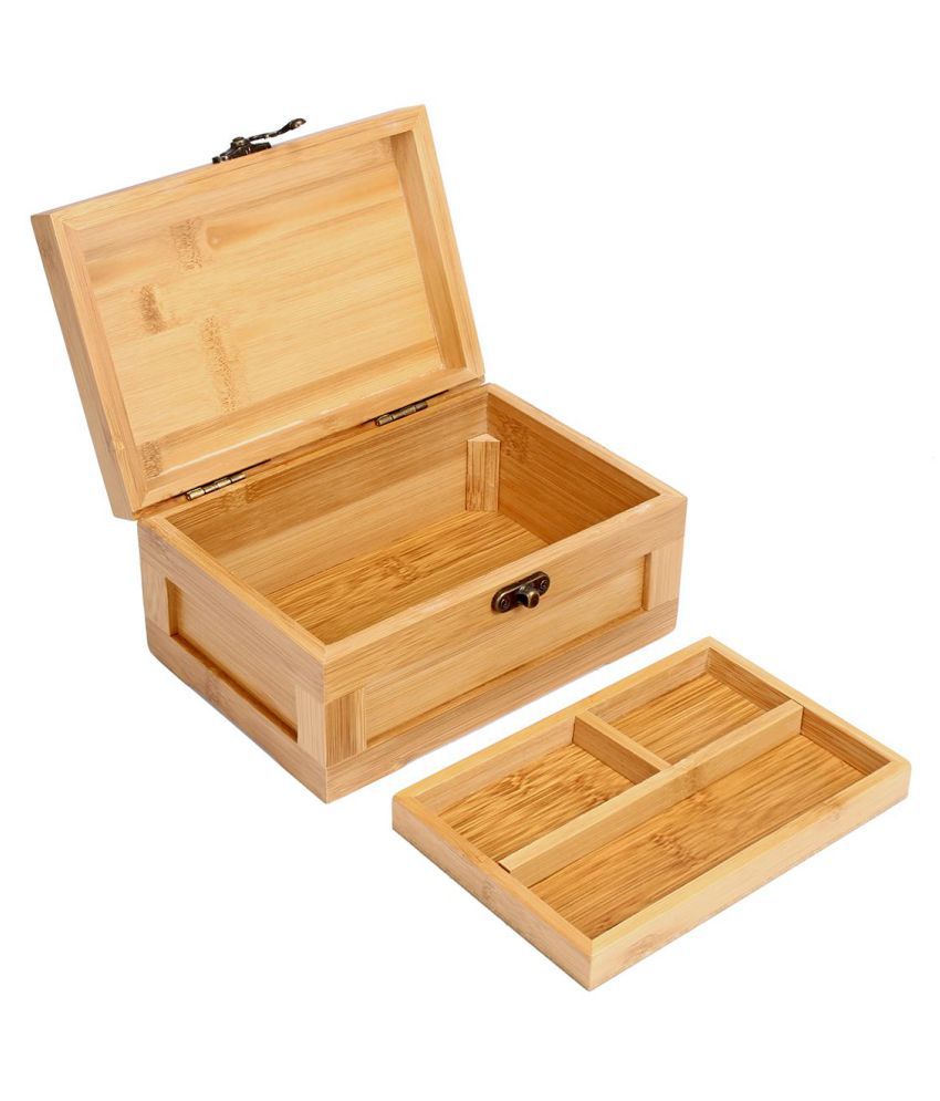Vintage Wooden Jewelry Box With Lock Storage Rings Trinket Case Organizer 
