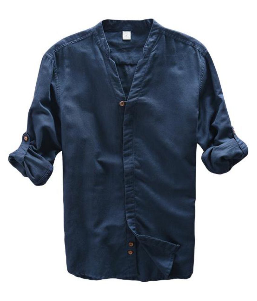 V Neck Long Sleeve Linen Shirts for Men 