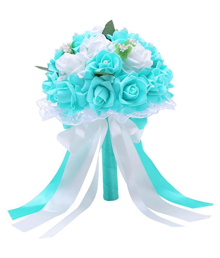 Ribbon Bow Lace Faux Pearls Artificial Flower Bridal Bouquet Wedding