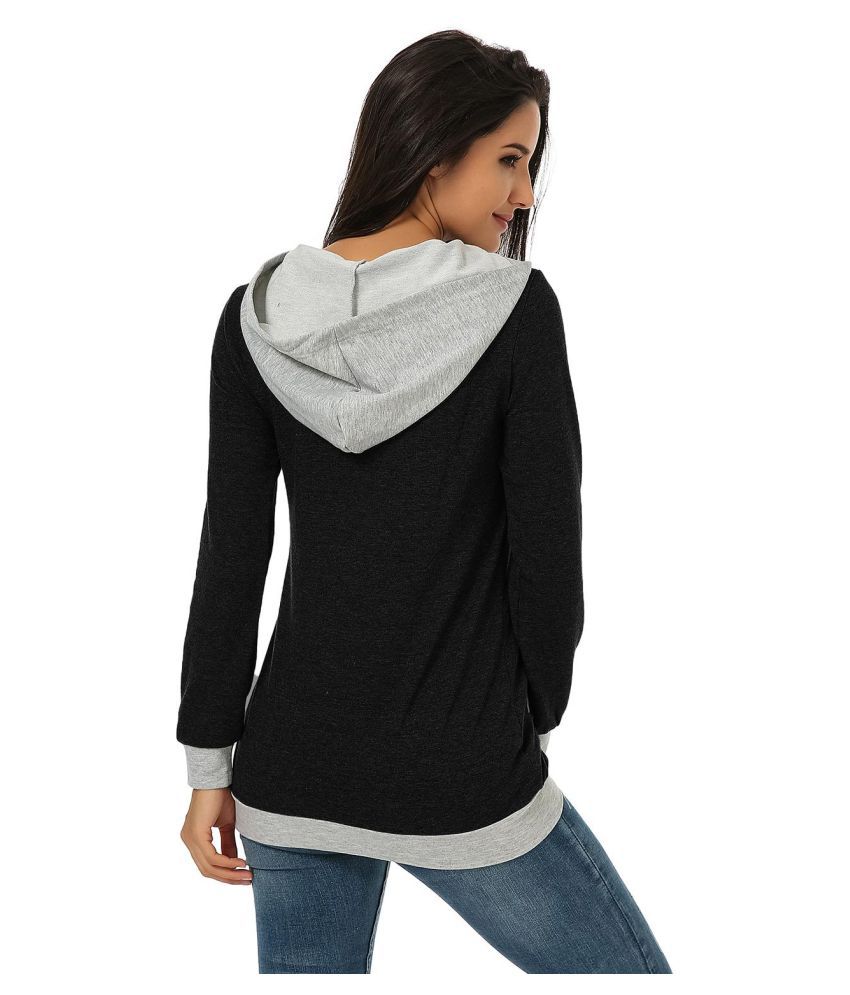 oblique color block zippers fleece hoodie