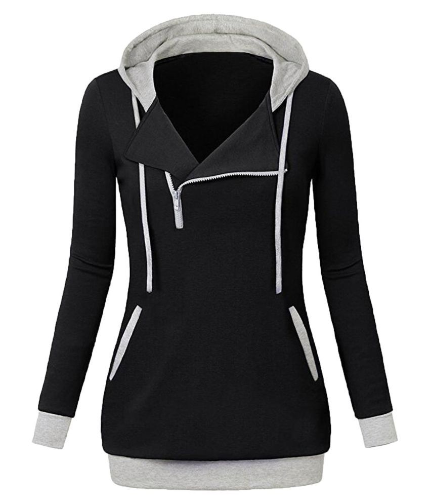 oblique color block zippers fleece hoodie