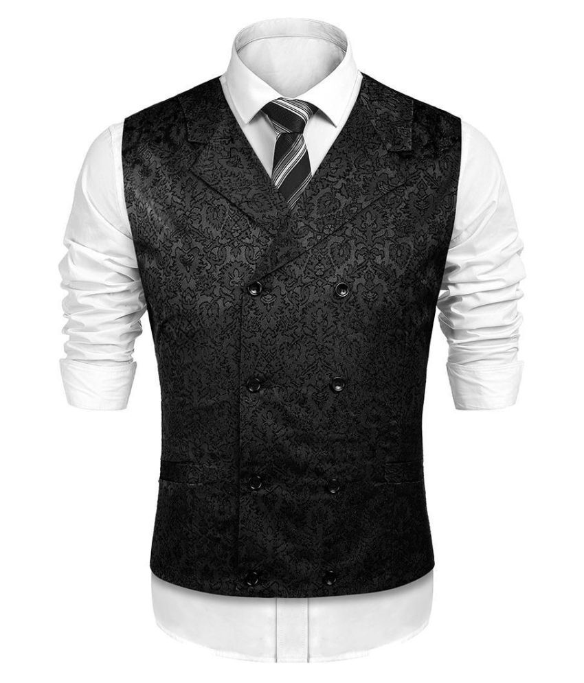 COOFANDY Men Sleeveless Stand Notched Collar Front Double-Breasted Suit ...