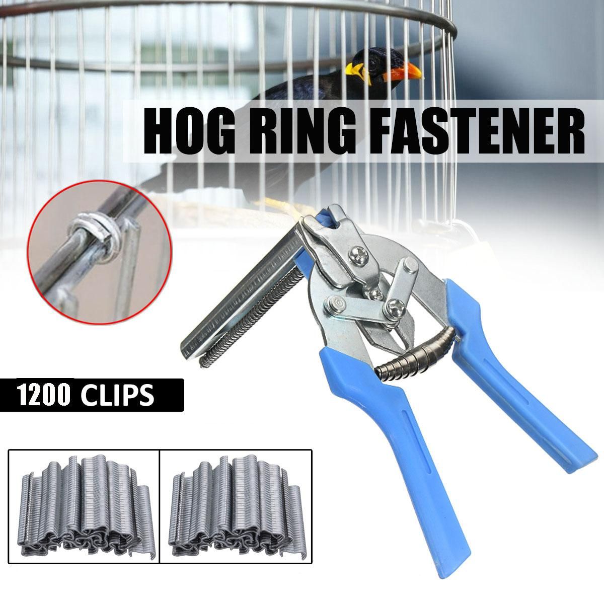 Hog Ring Plier &1200/600Pcs M Clips Staples Bird Chicken Mesh Cage Wire