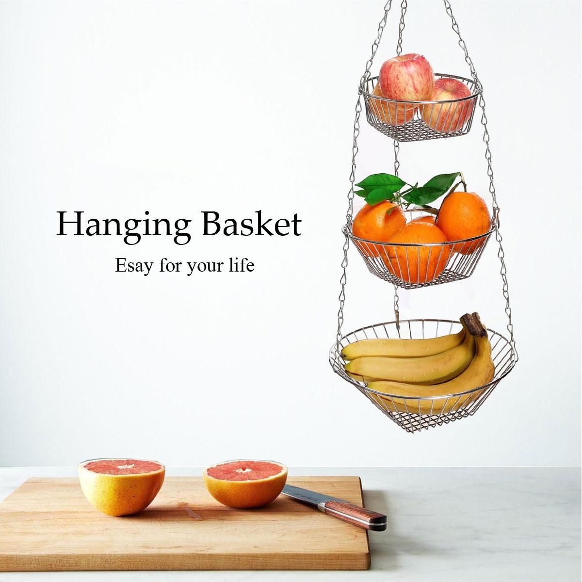 Ykpuii 3 Tier Wire Hanging Basket Fruit Vegetable Organizer